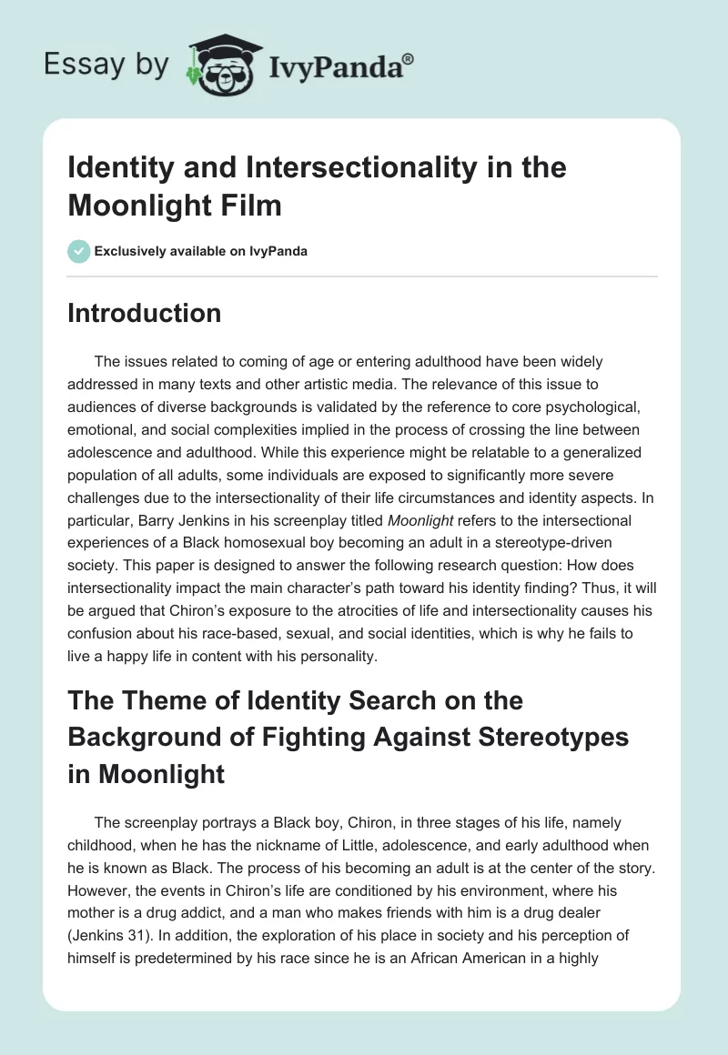 Identity and Intersectionality in the Moonlight Film. Page 1