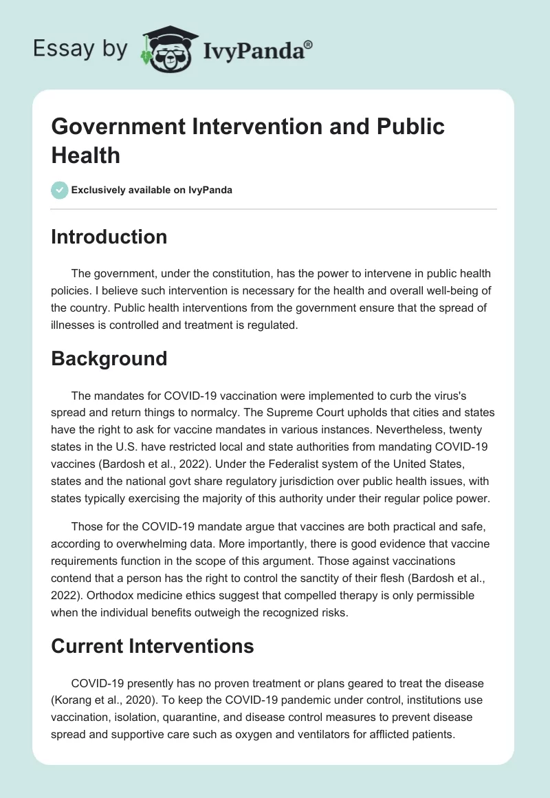 Government Intervention and Public Health. Page 1