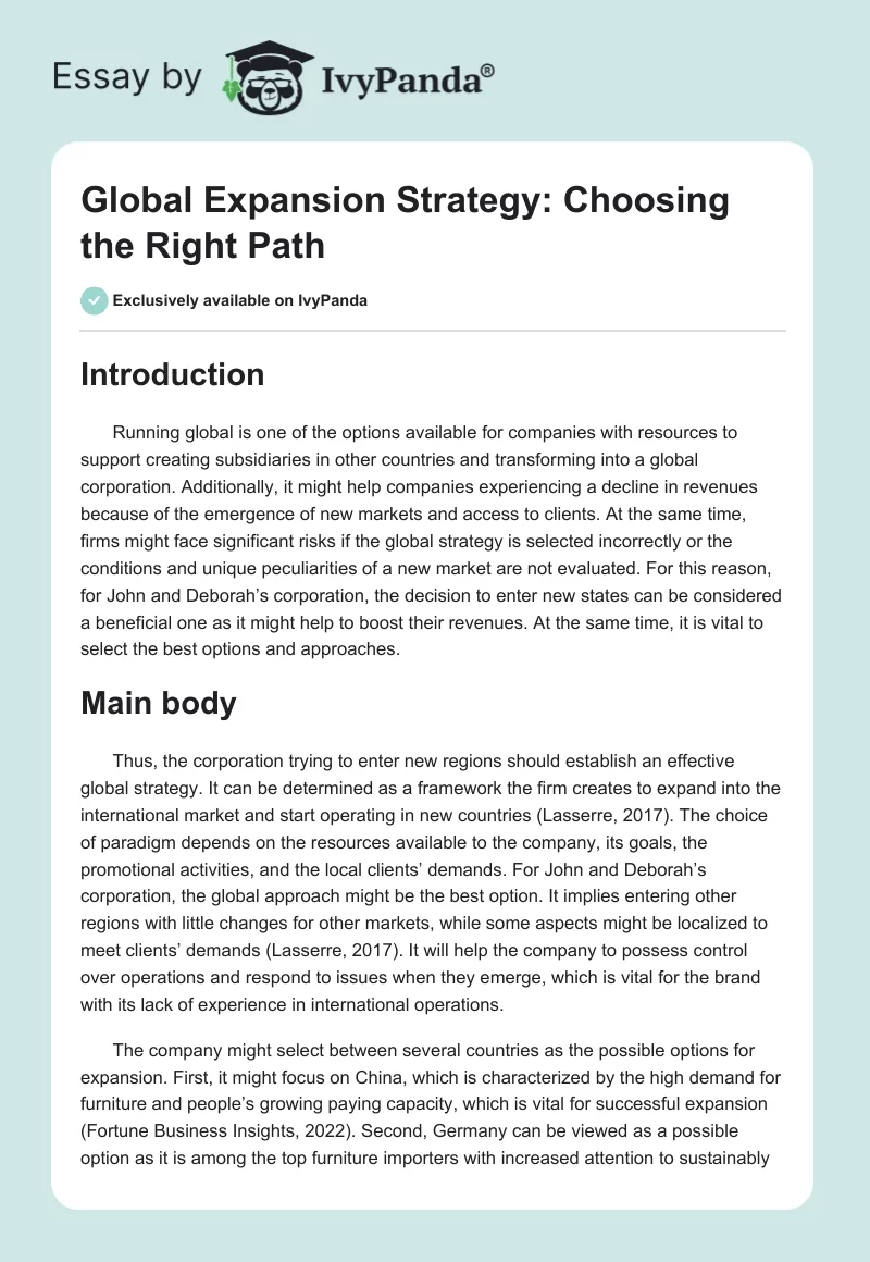 Global Expansion Strategy: Choosing the Right Path. Page 1