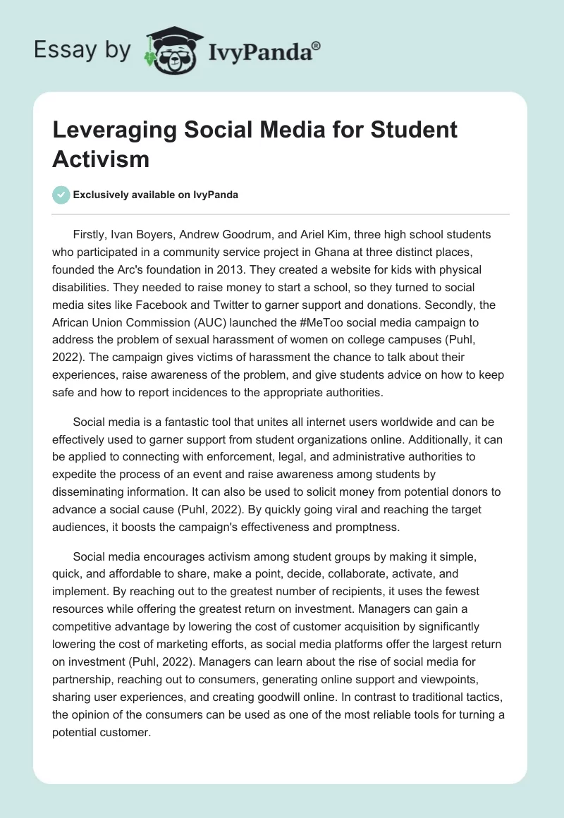 Leveraging Social Media for Student Activism. Page 1
