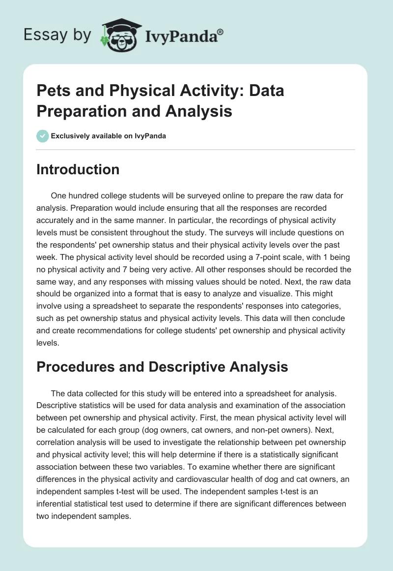 Pets and Physical Activity: Data Preparation and Analysis. Page 1