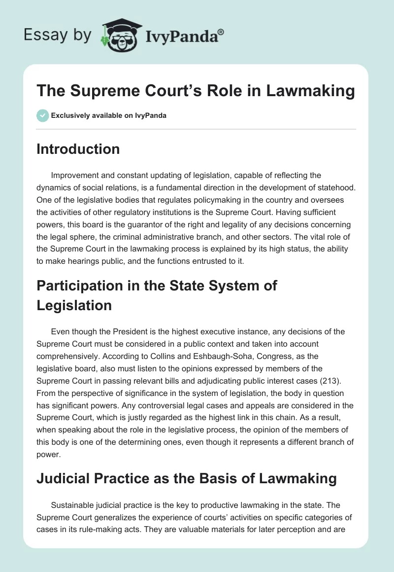 The Supreme Court’s Role in Lawmaking. Page 1