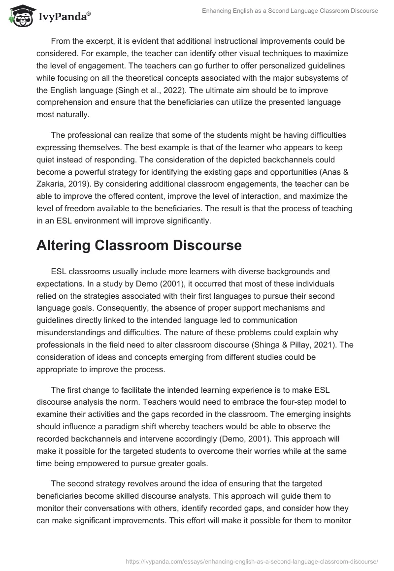 Enhancing English as a Second Language Classroom Discourse. Page 3