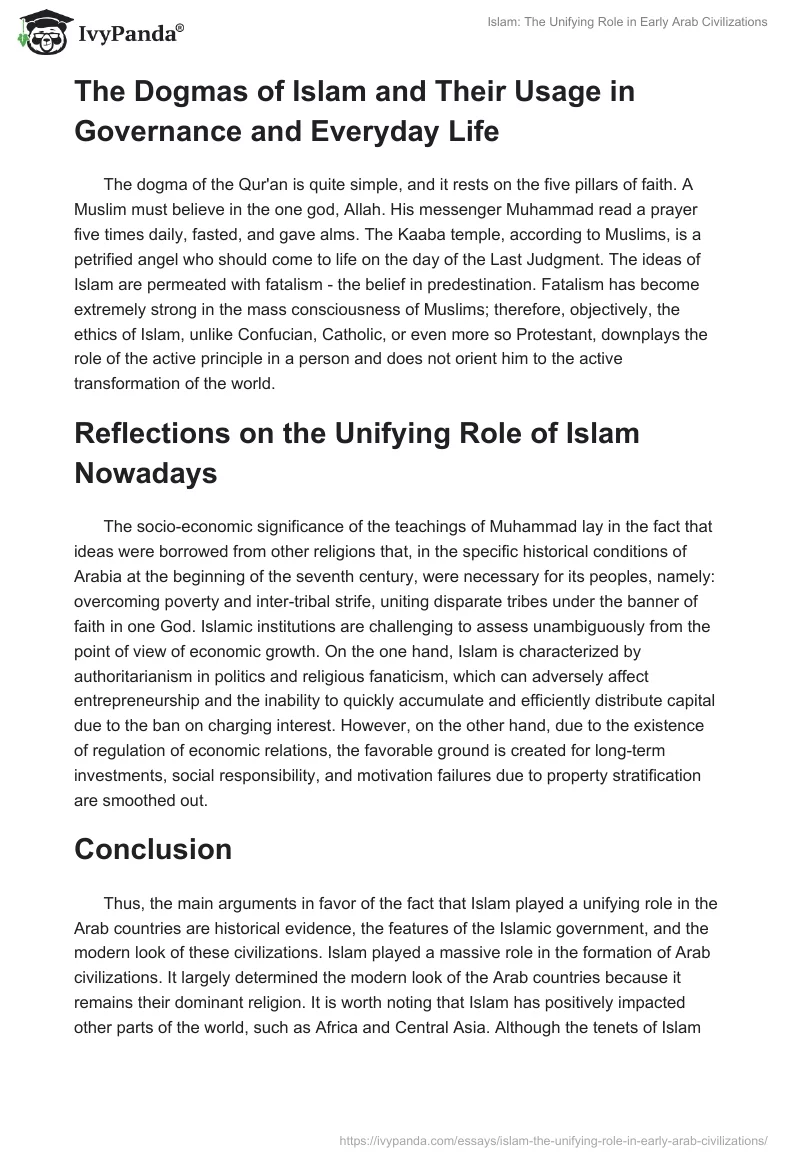 Islam: The Unifying Role in Early Arab Civilizations. Page 2
