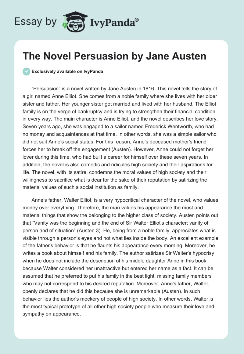 The Novel "Persuasion" by Jane Austen. Page 1