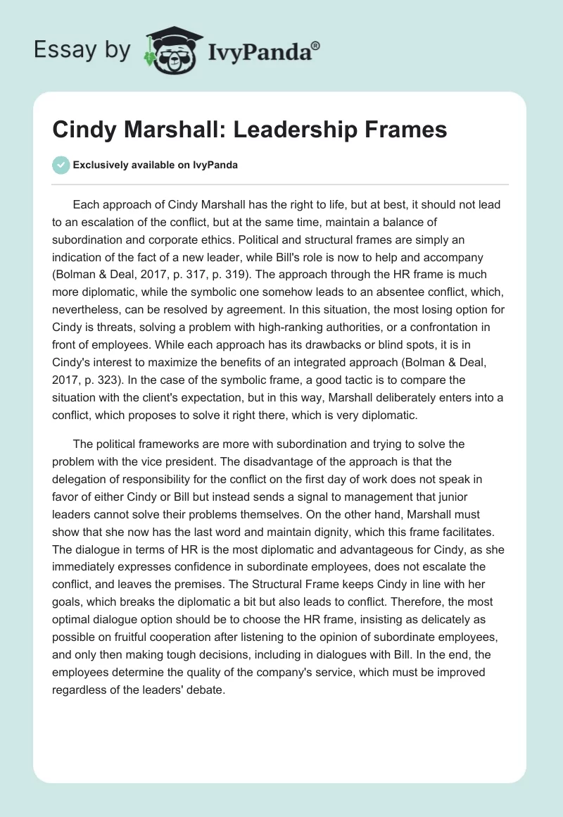 Cindy Marshall: Leadership Frames. Page 1