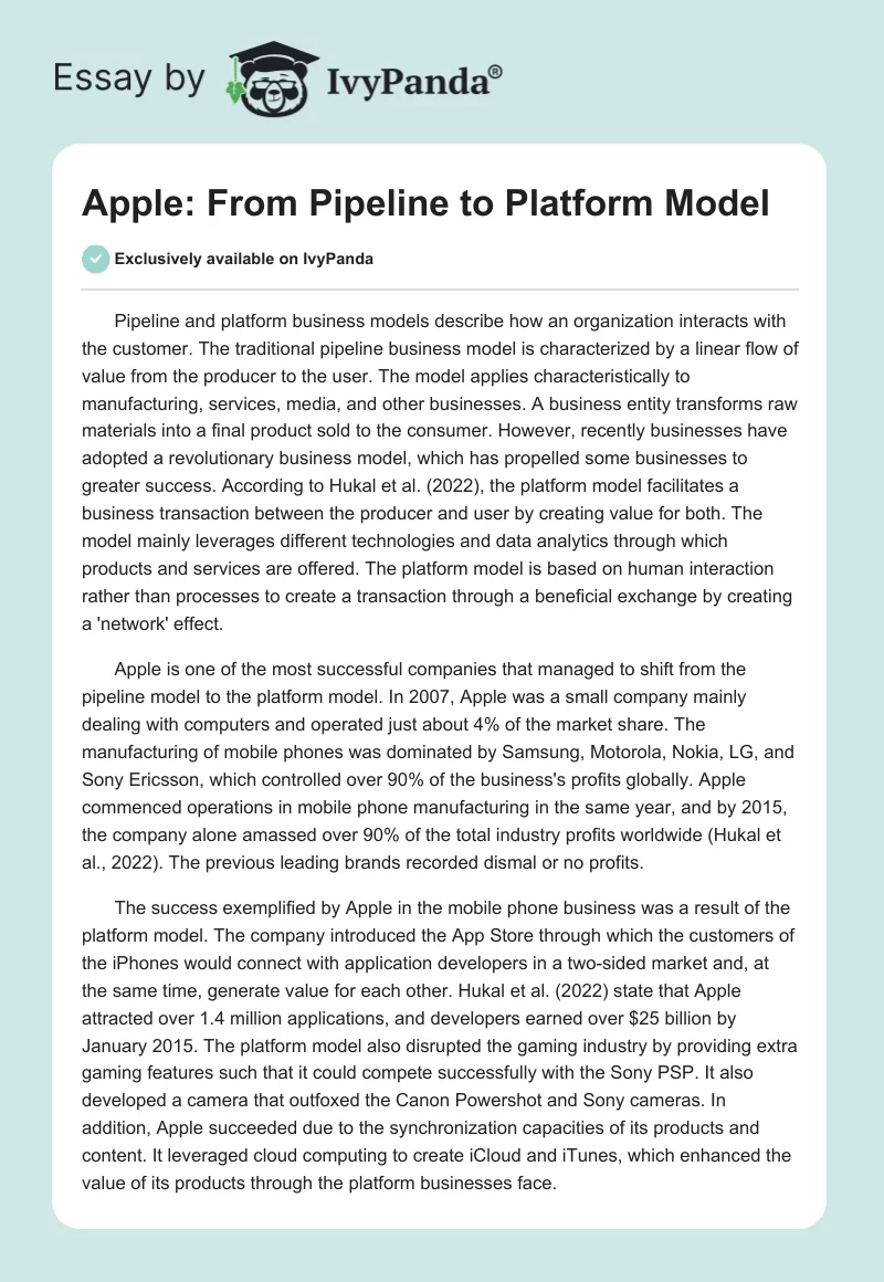 Apple: From Pipeline to Platform Model. Page 1