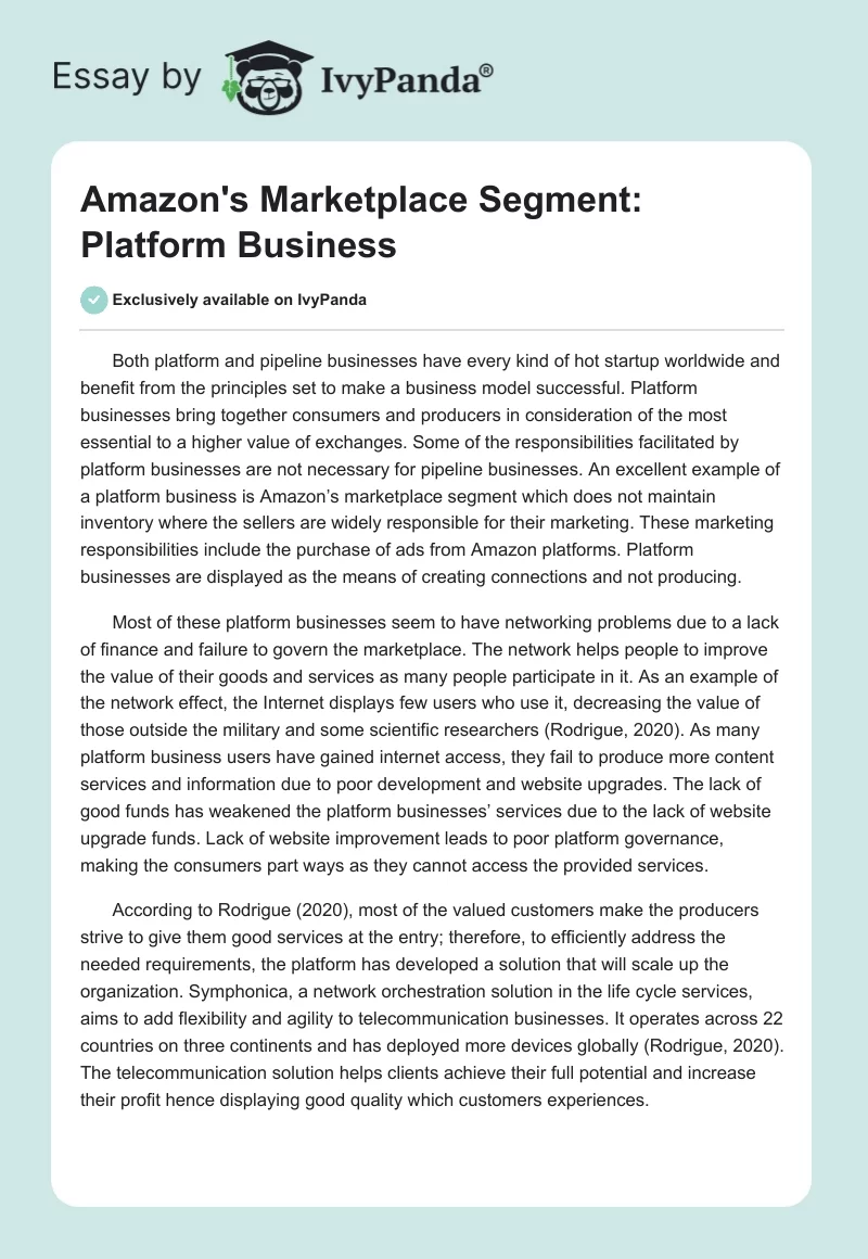 Amazon's Marketplace Segment: Platform Business. Page 1