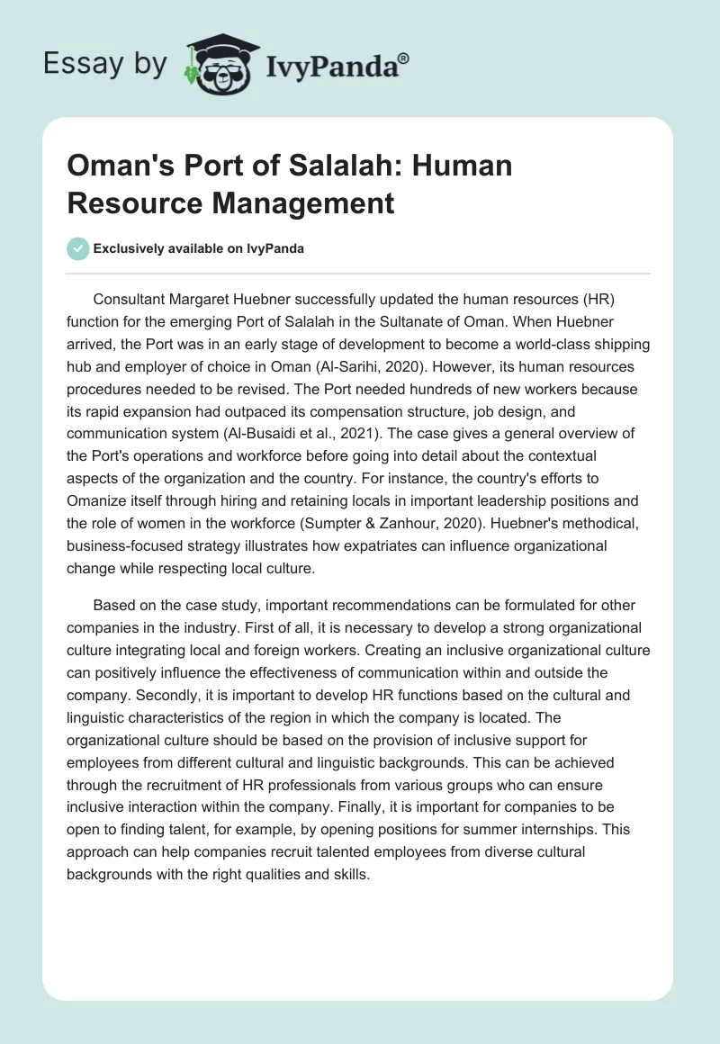 Oman's Port of Salalah: Human Resource Management. Page 1