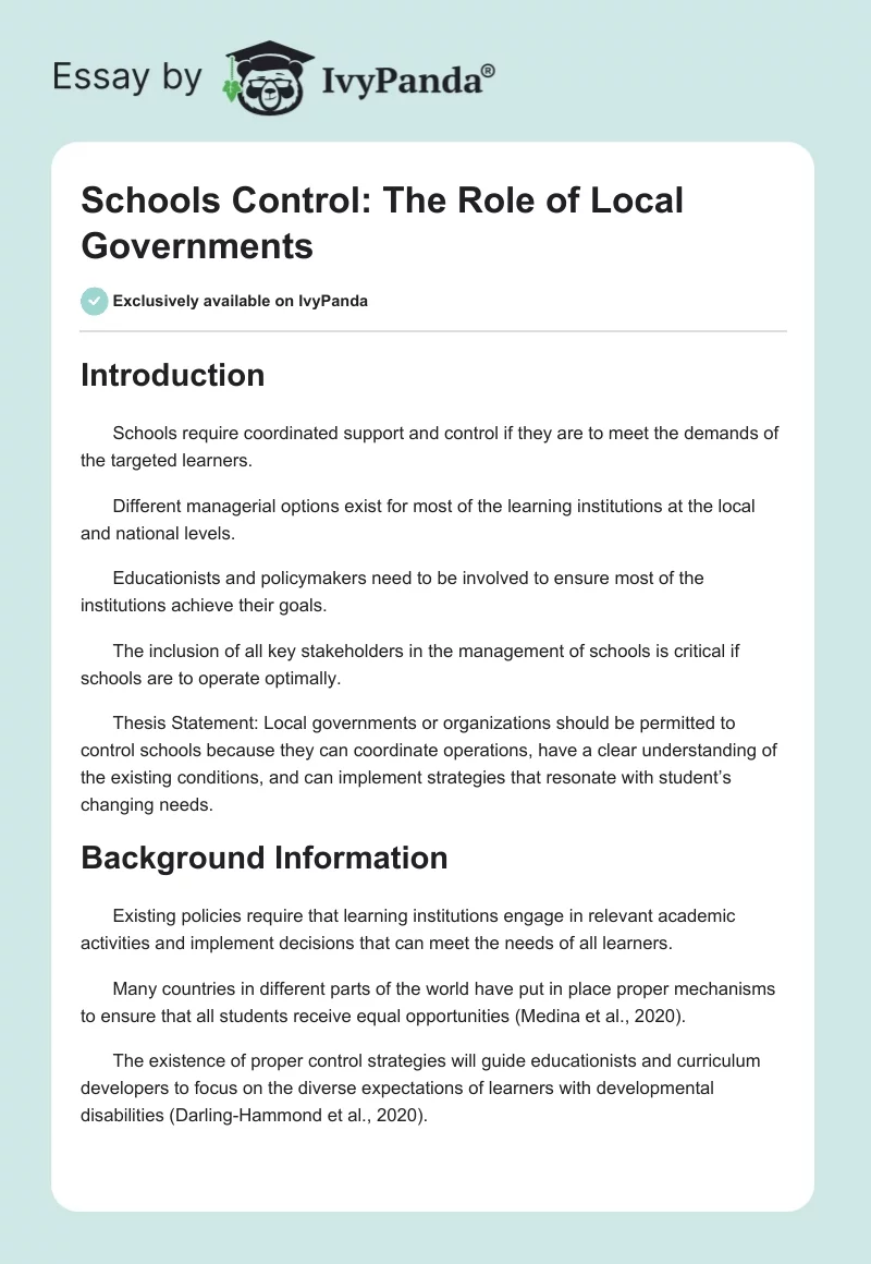 Schools Control: The Role of Local Governments. Page 1