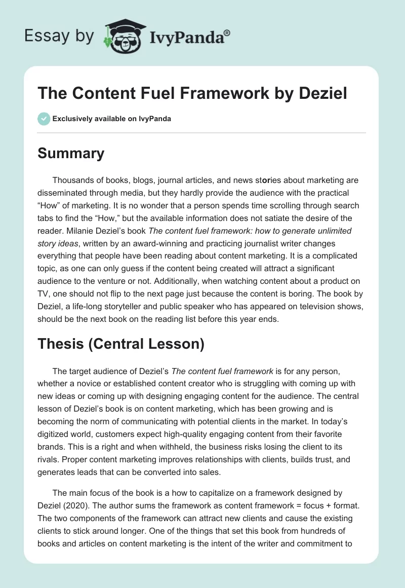 "The Content Fuel Framework" by Deziel. Page 1