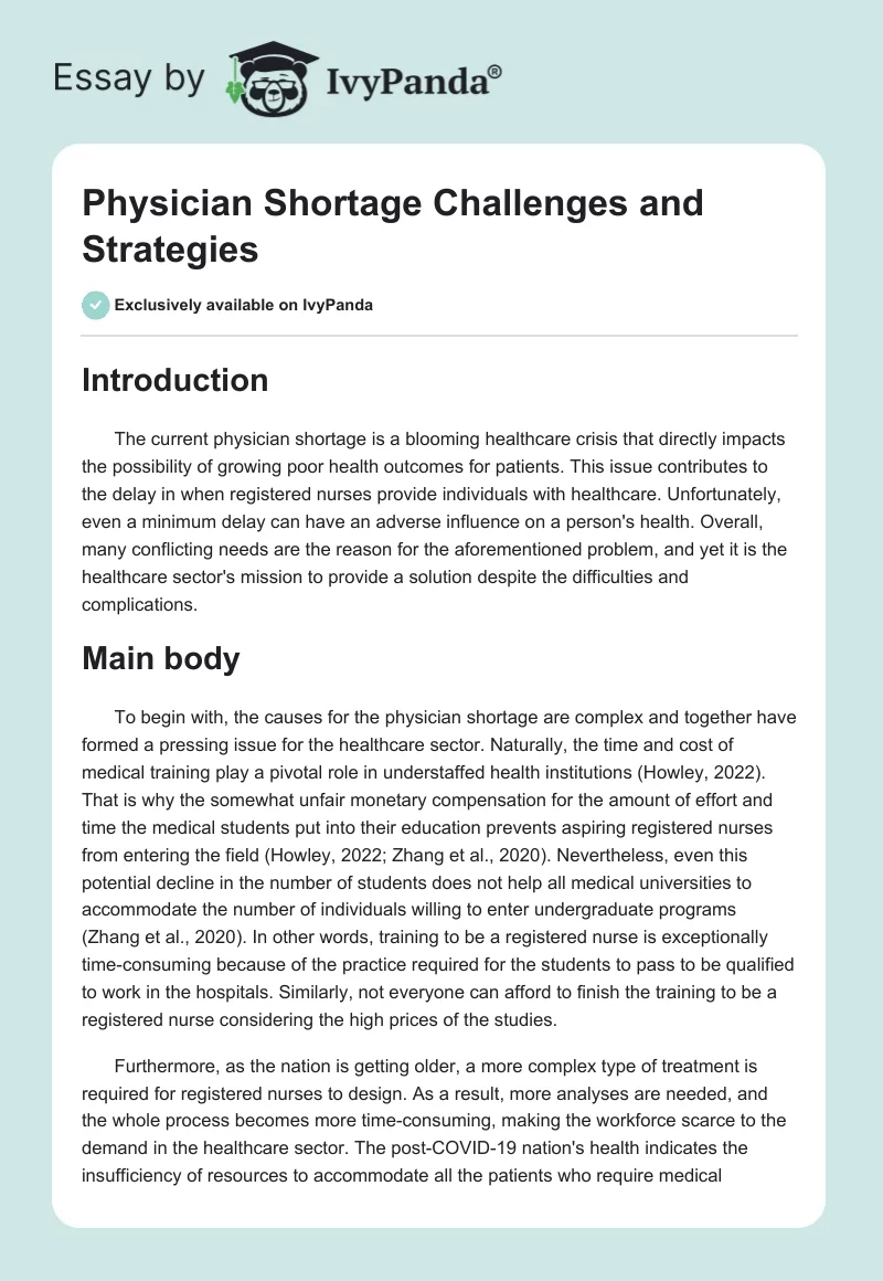 Physician Shortage Challenges and Strategies. Page 1