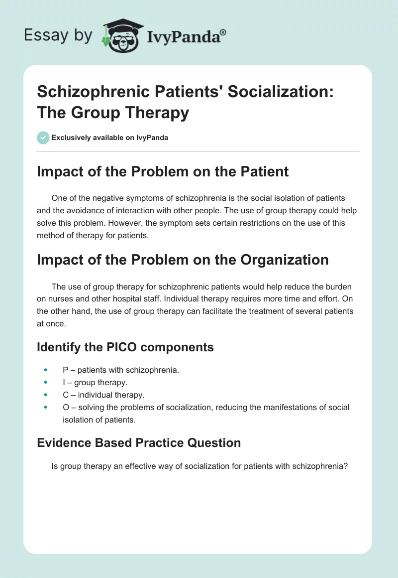 Schizophrenic Patients' Socialization: The Group Therapy. Page 1