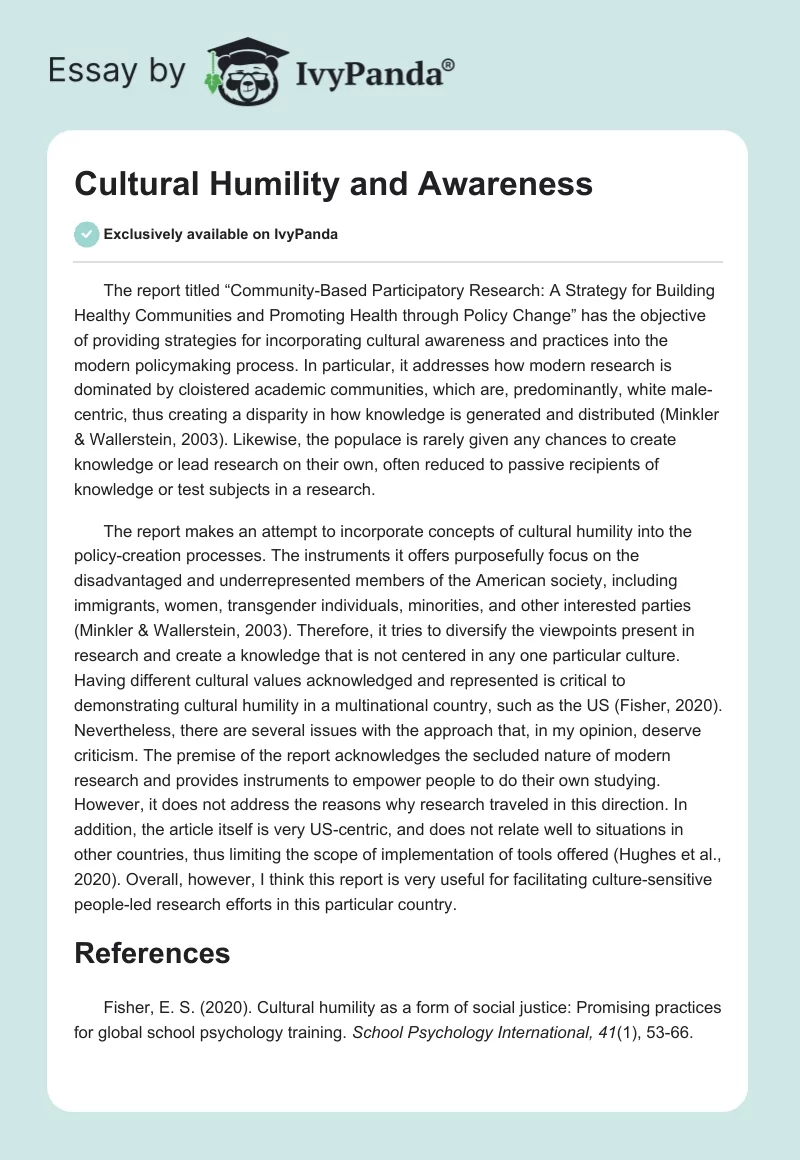 Cultural Humility and Awareness. Page 1