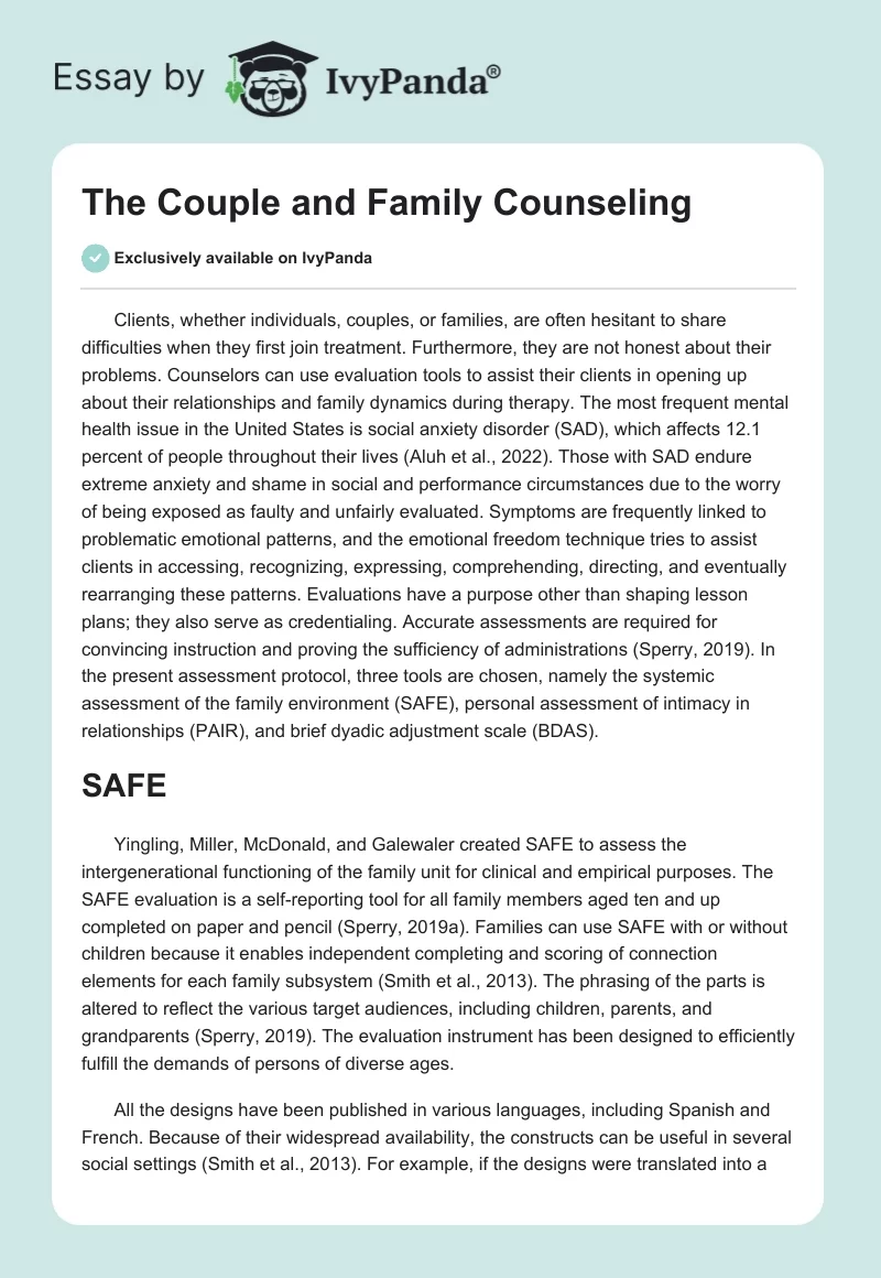 The Couple and Family Counseling. Page 1