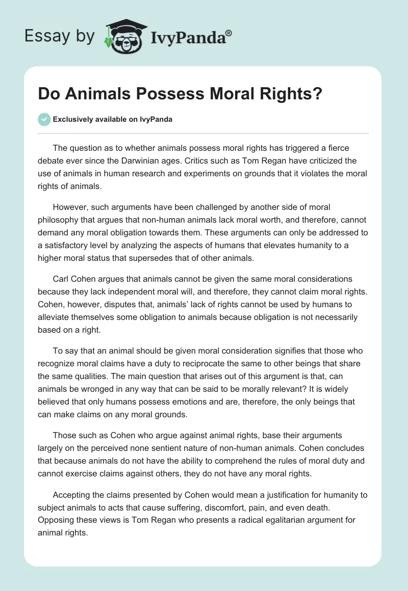 Do Animals Possess Moral Rights?. Page 1