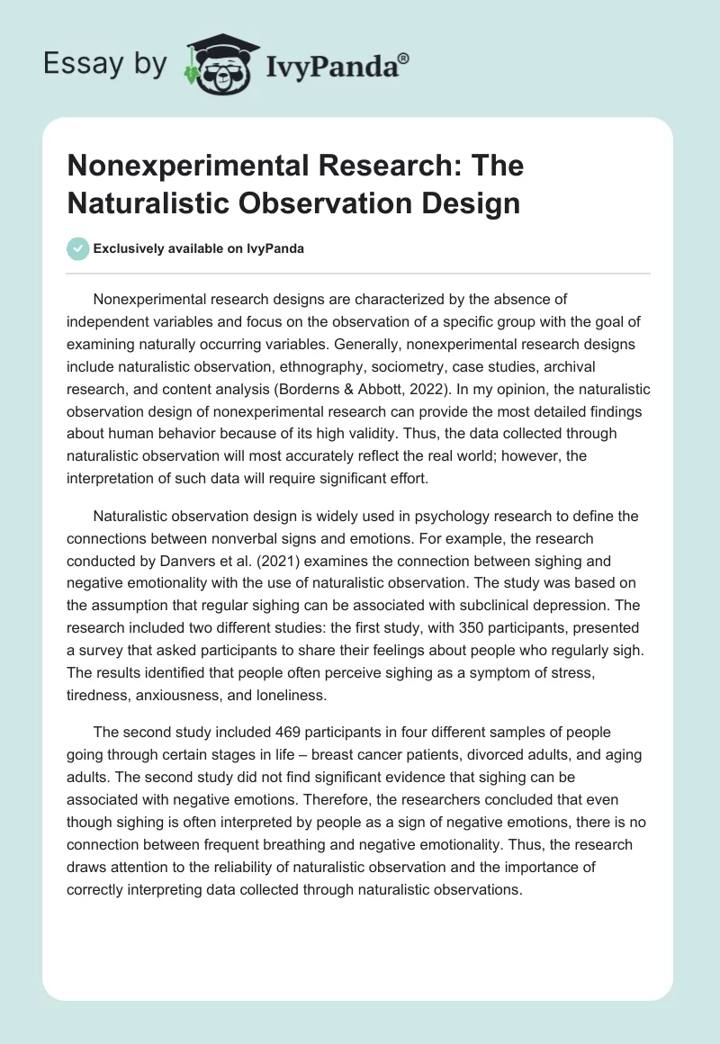 Nonexperimental Research: The Naturalistic Observation Design. Page 1