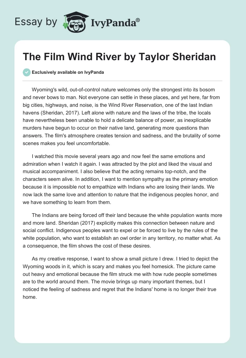 The Film "Wind River" by Taylor Sheridan. Page 1