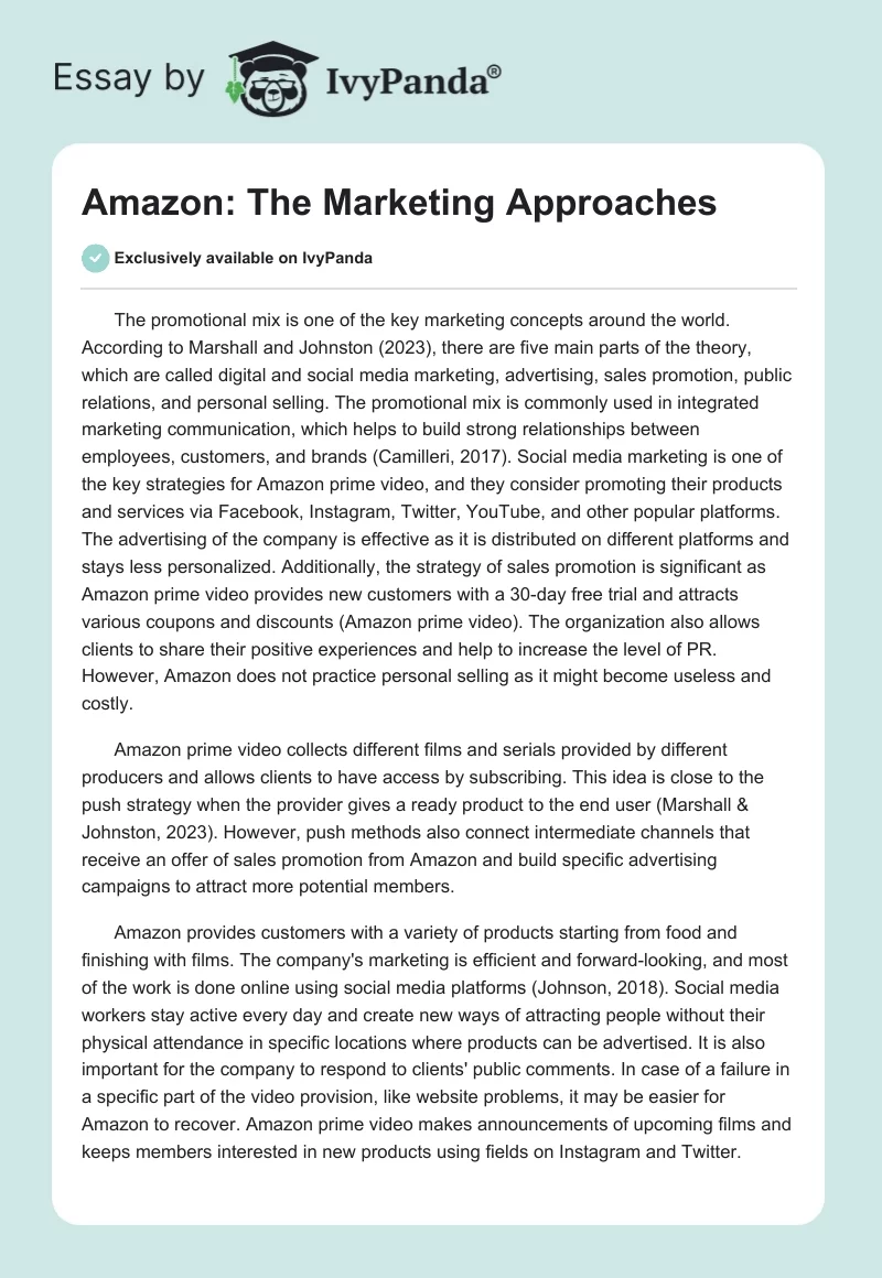 Amazon: The Marketing Approaches. Page 1