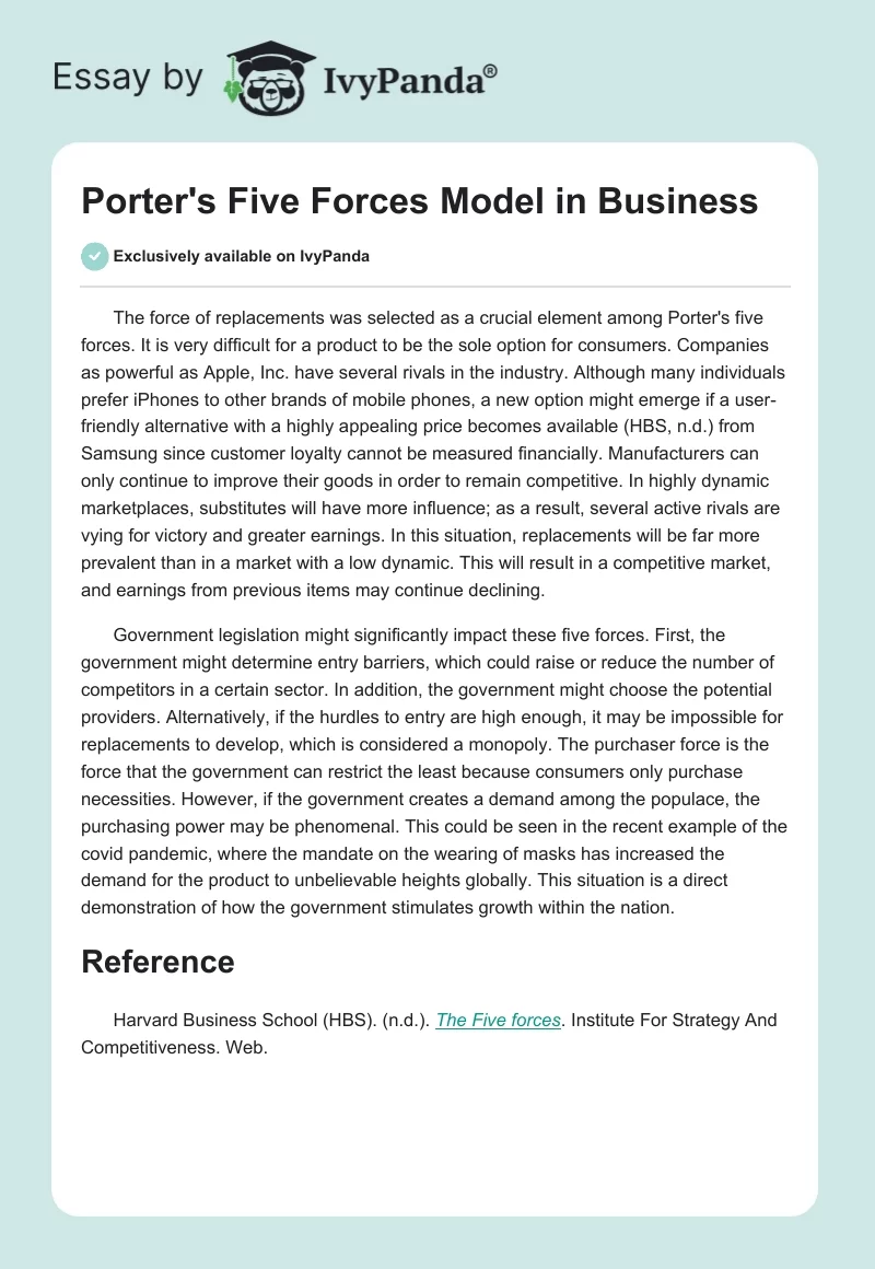 Porter's Five Forces Model in Business. Page 1