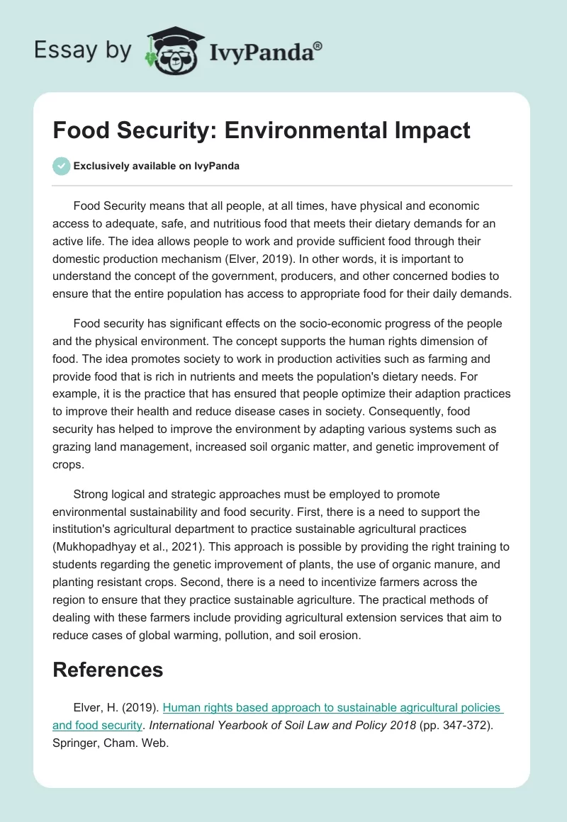 Food Security: Environmental Impact. Page 1