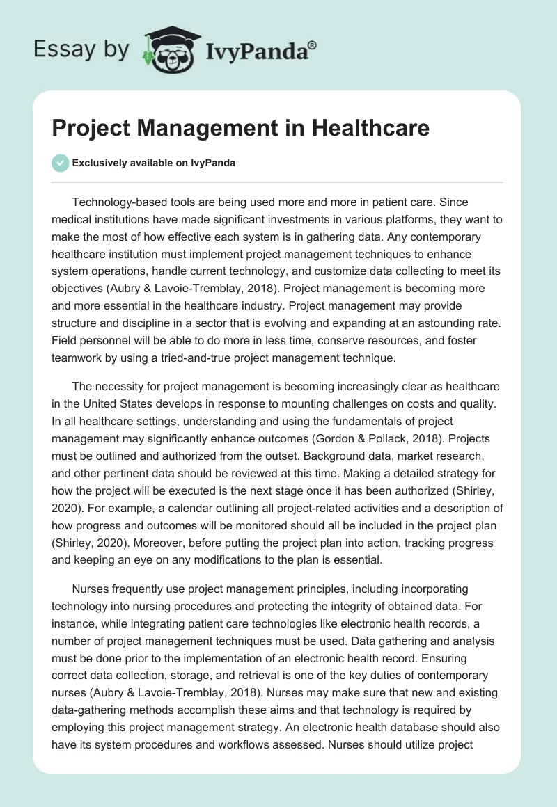 Project Management in Healthcare. Page 1