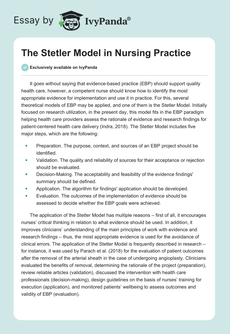 The Stetler Model in Nursing Practice. Page 1