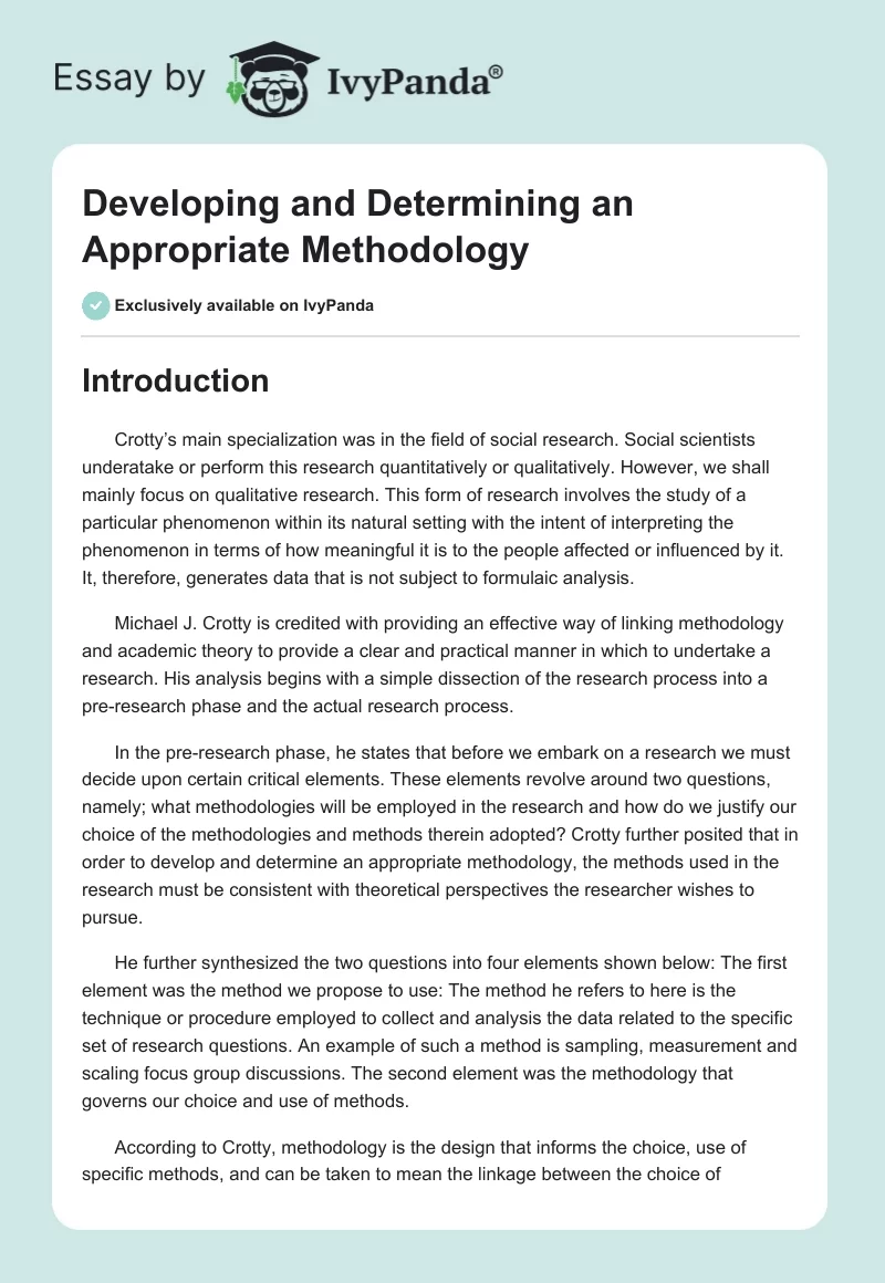 Developing and Determining an Appropriate Methodology. Page 1