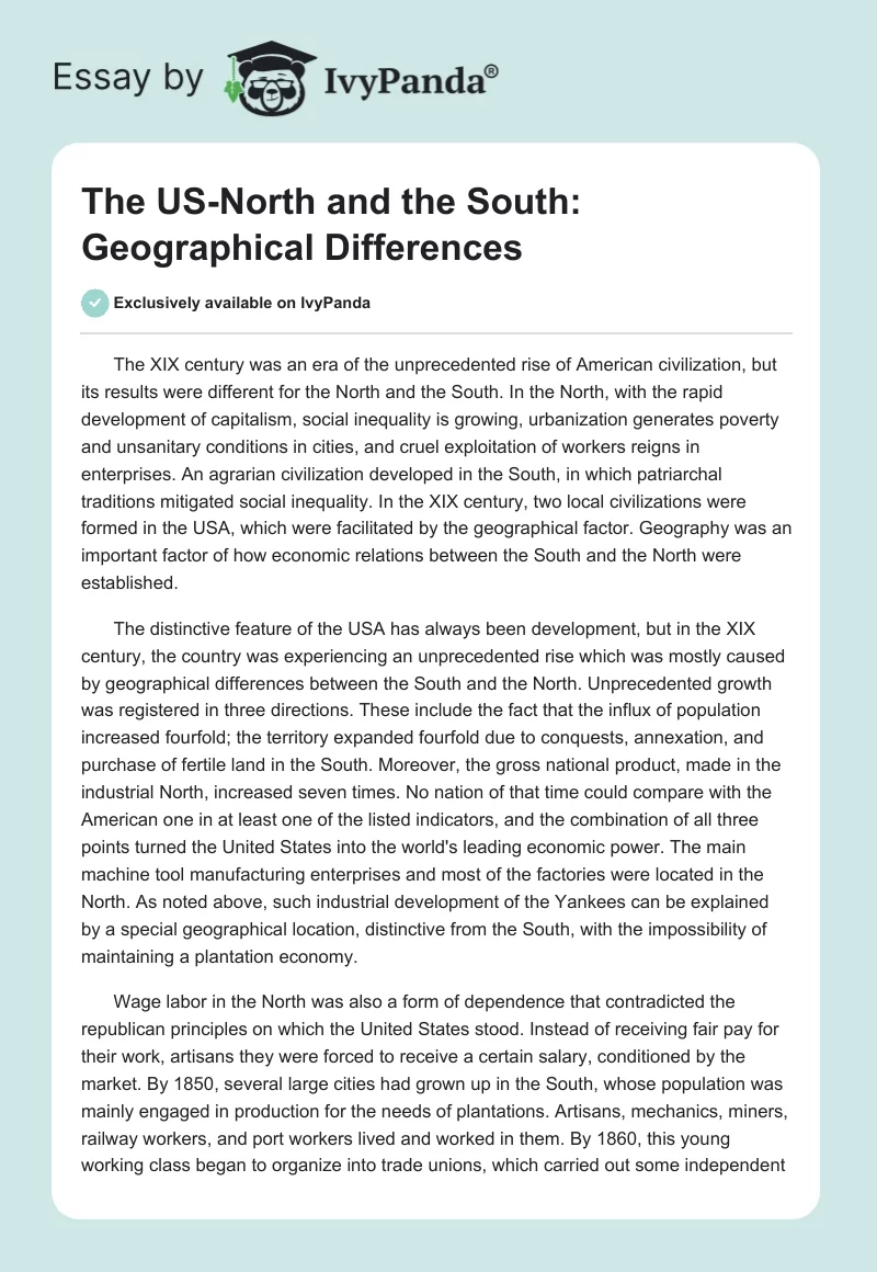 The US-North and the South: Geographical Differences. Page 1
