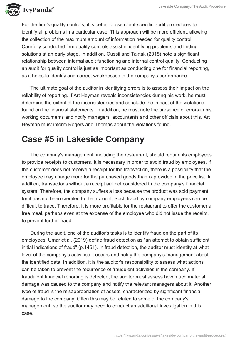 Lakeside Company: The Audit Procedure. Page 2