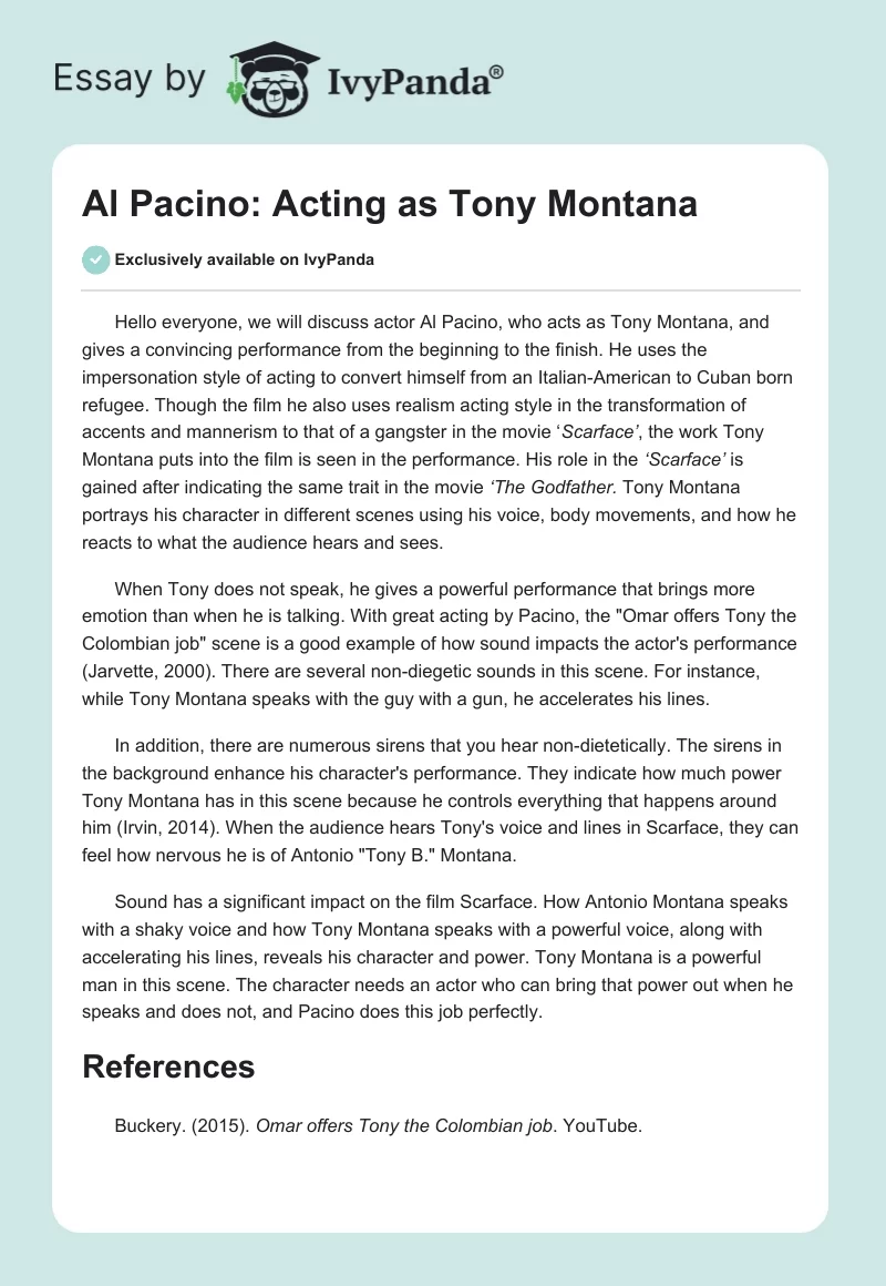 Al Pacino: Acting as Tony Montana. Page 1