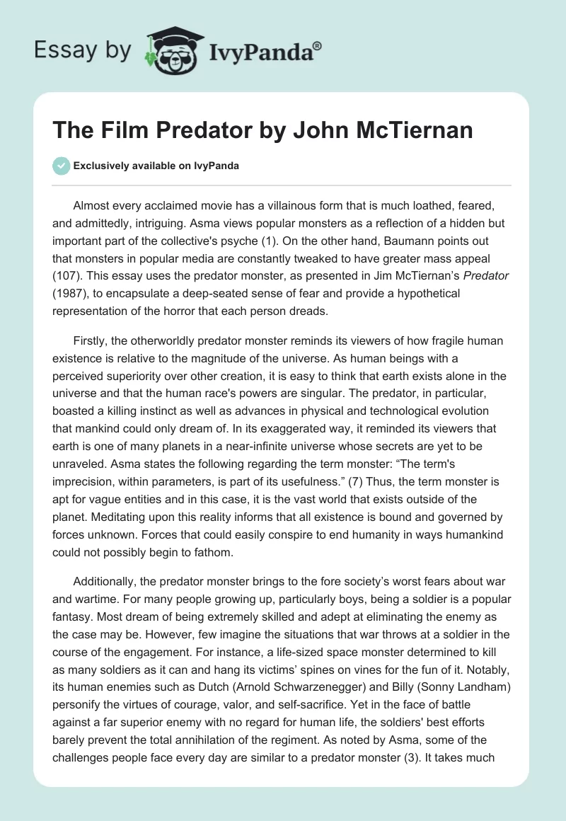 The Film "Predator" by John McTiernan. Page 1