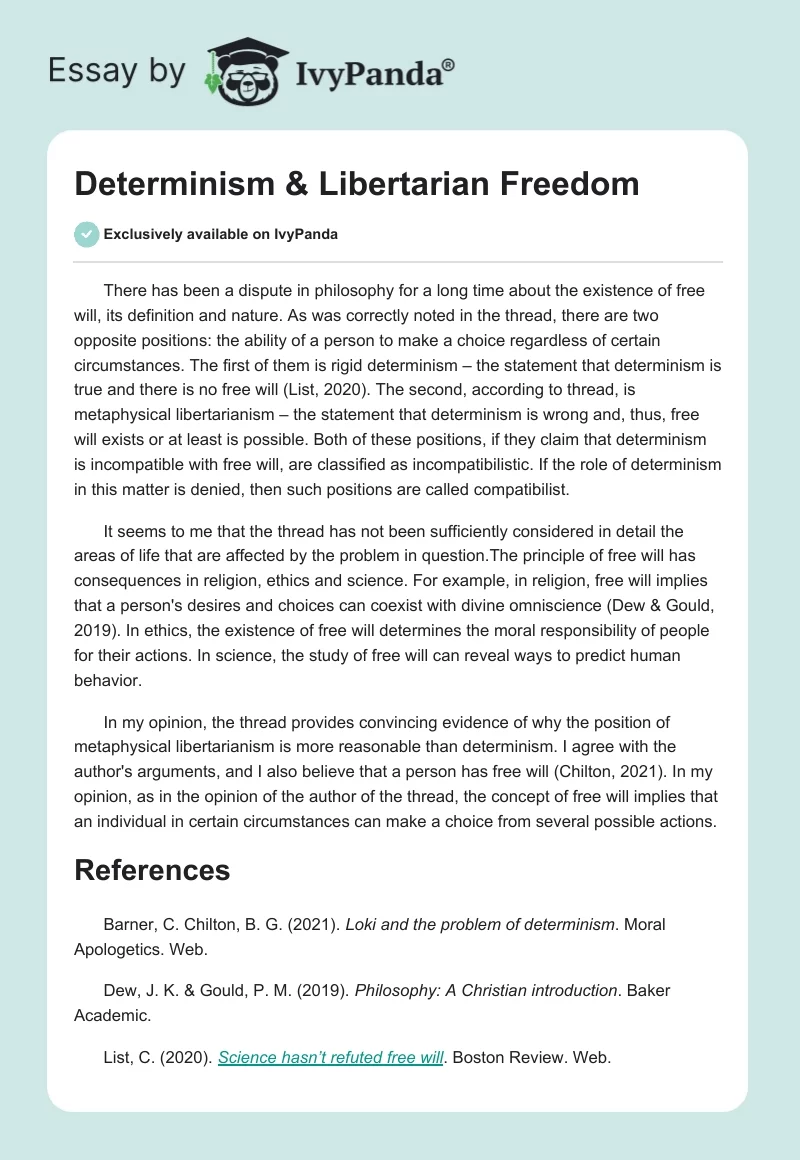 Determinism & Libertarian Freedom. Page 1