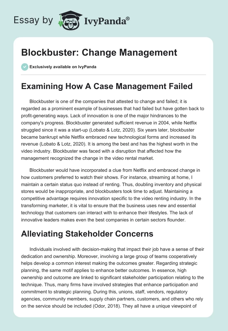 Blockbuster: Change Management. Page 1