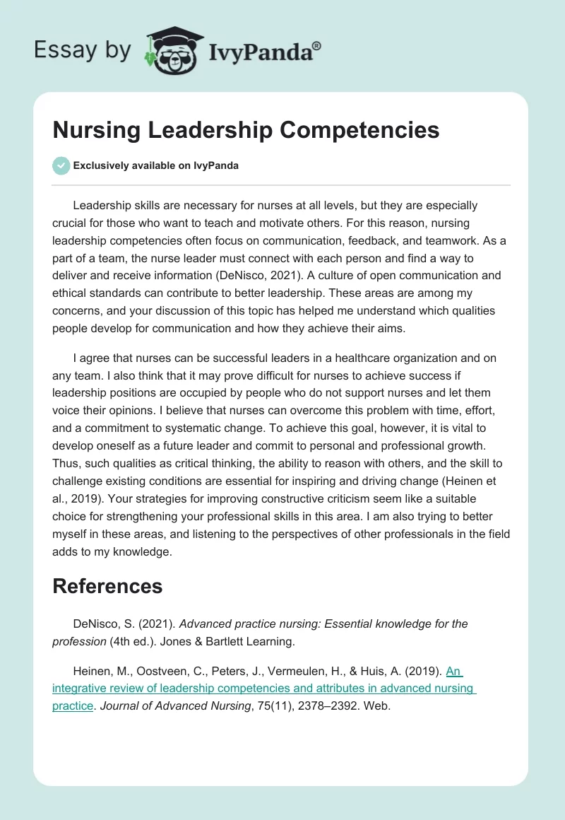 Nursing Leadership Competencies. Page 1