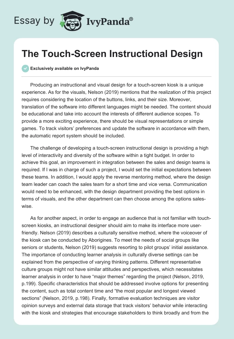 The Touch-Screen Instructional Design. Page 1