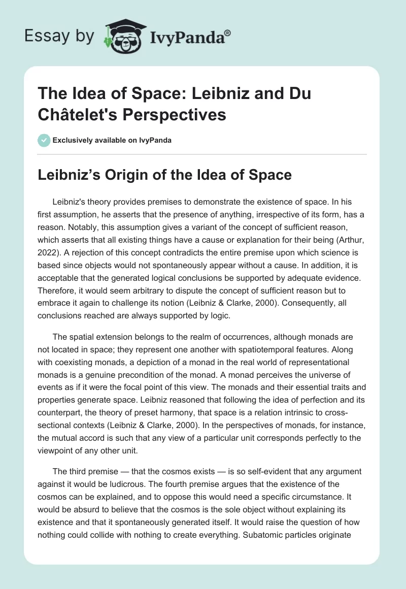 The Idea of Space: Leibniz and Du Châtelet's Perspectives. Page 1