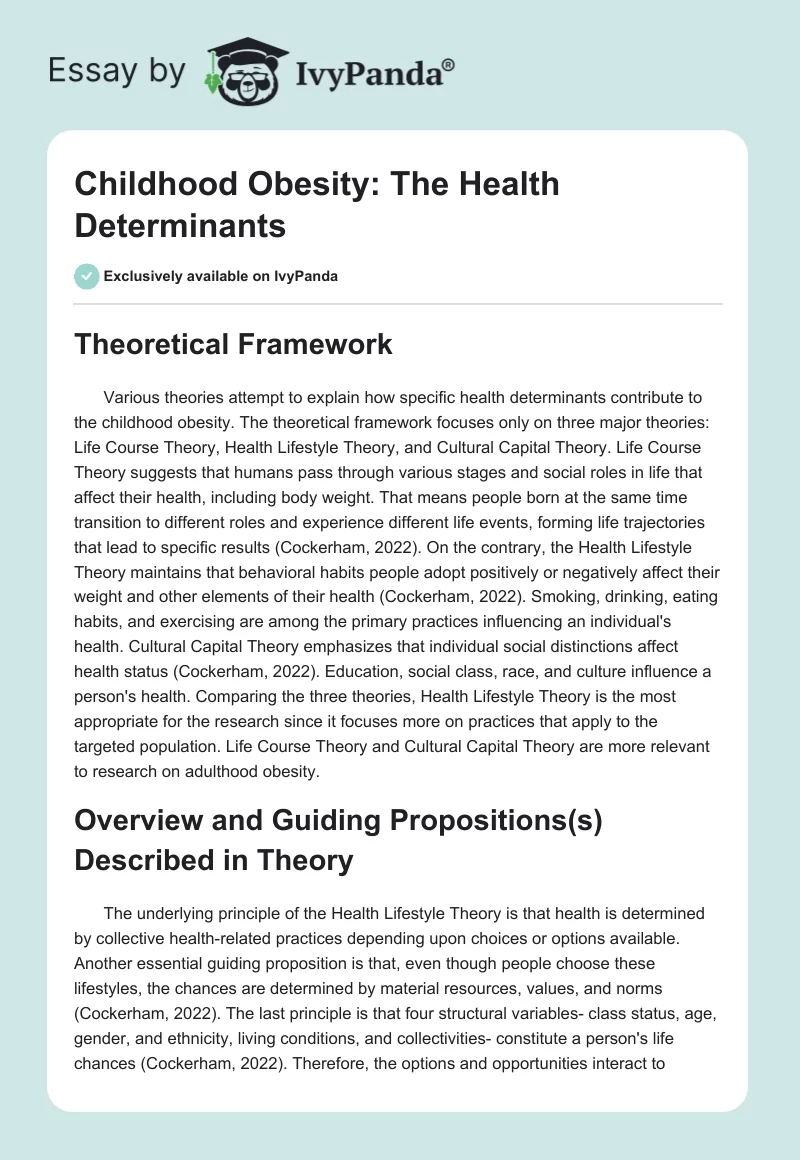 Childhood Obesity: The Health Determinants. Page 1