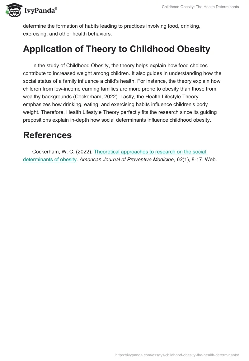 Childhood Obesity: The Health Determinants. Page 2