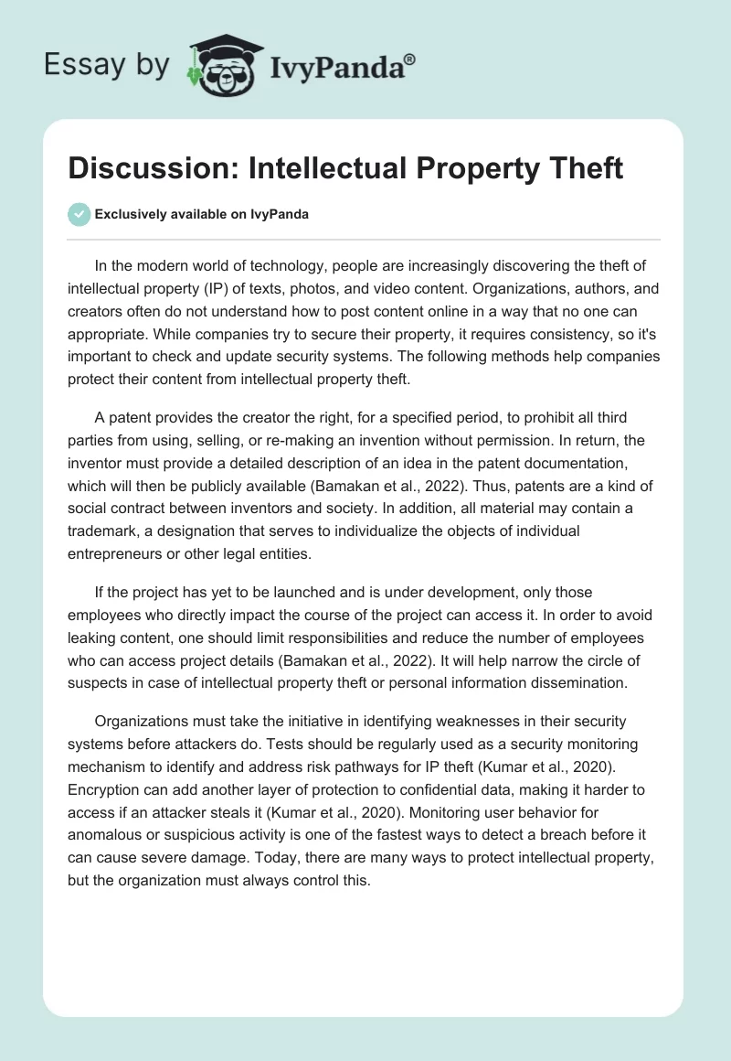 Discussion: Intellectual Property Theft. Page 1