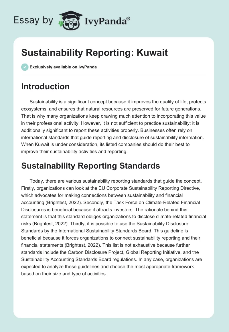 Sustainability Reporting: Kuwait. Page 1