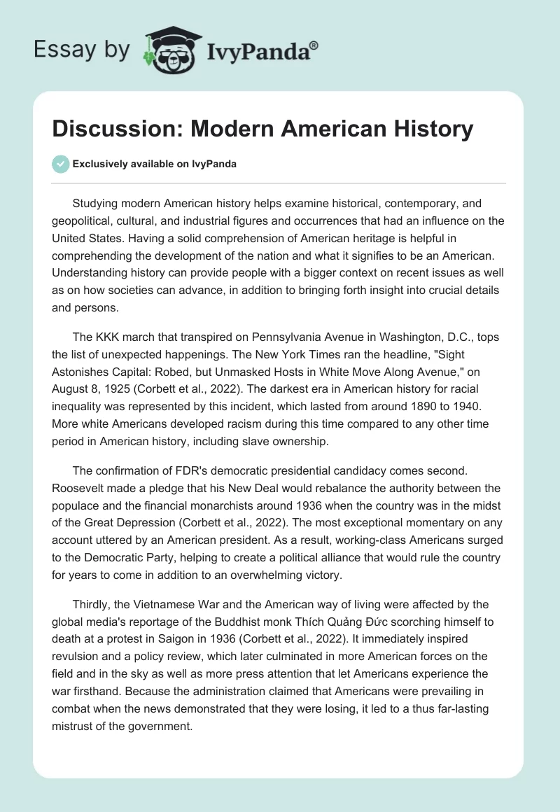 Discussion: Modern American History. Page 1
