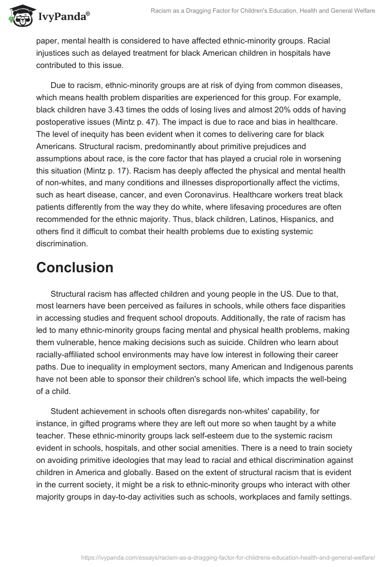 Racism as a Dragging Factor for Children's Education, Health and General Welfare. Page 5