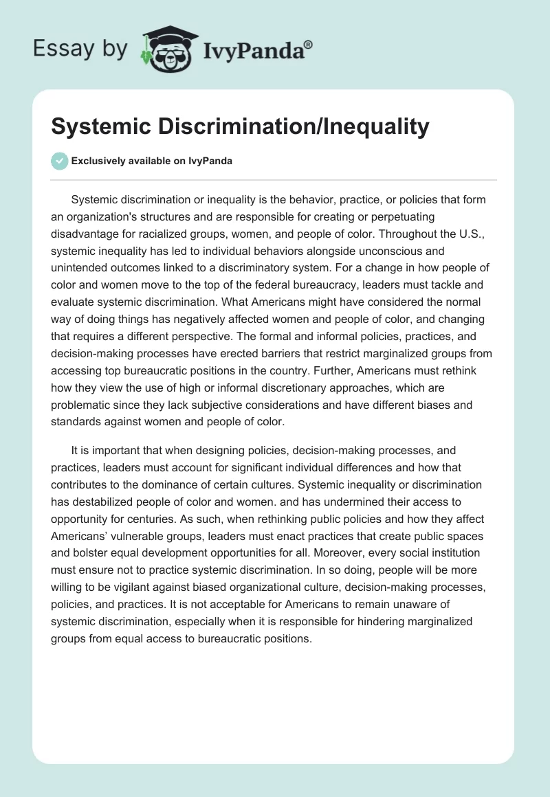 Systemic Discrimination/Inequality. Page 1