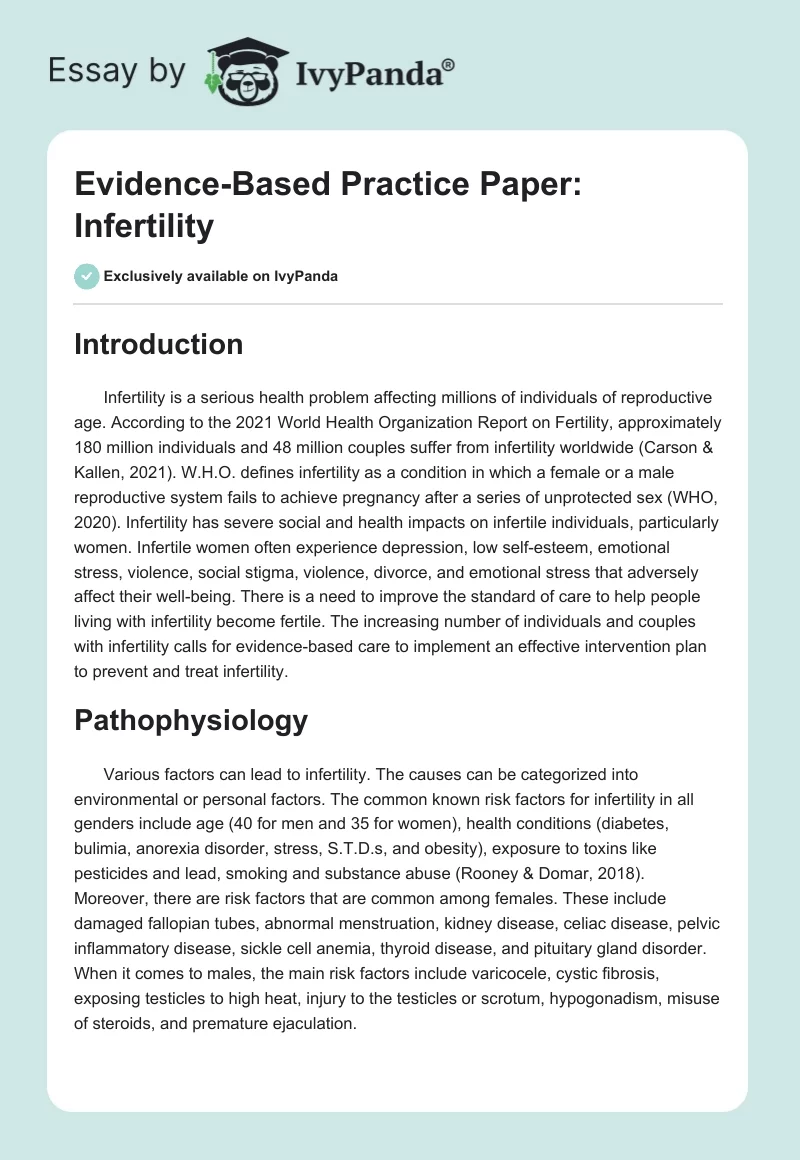 Evidence-Based Practice Paper: Infertility. Page 1