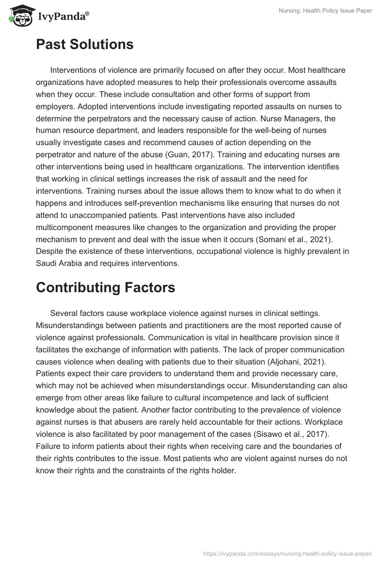 Nursing: Health Policy Issue Paper. Page 2