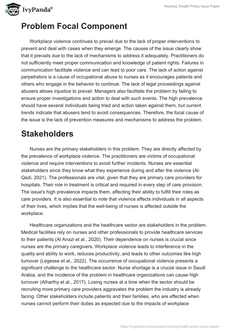 Nursing: Health Policy Issue Paper. Page 3