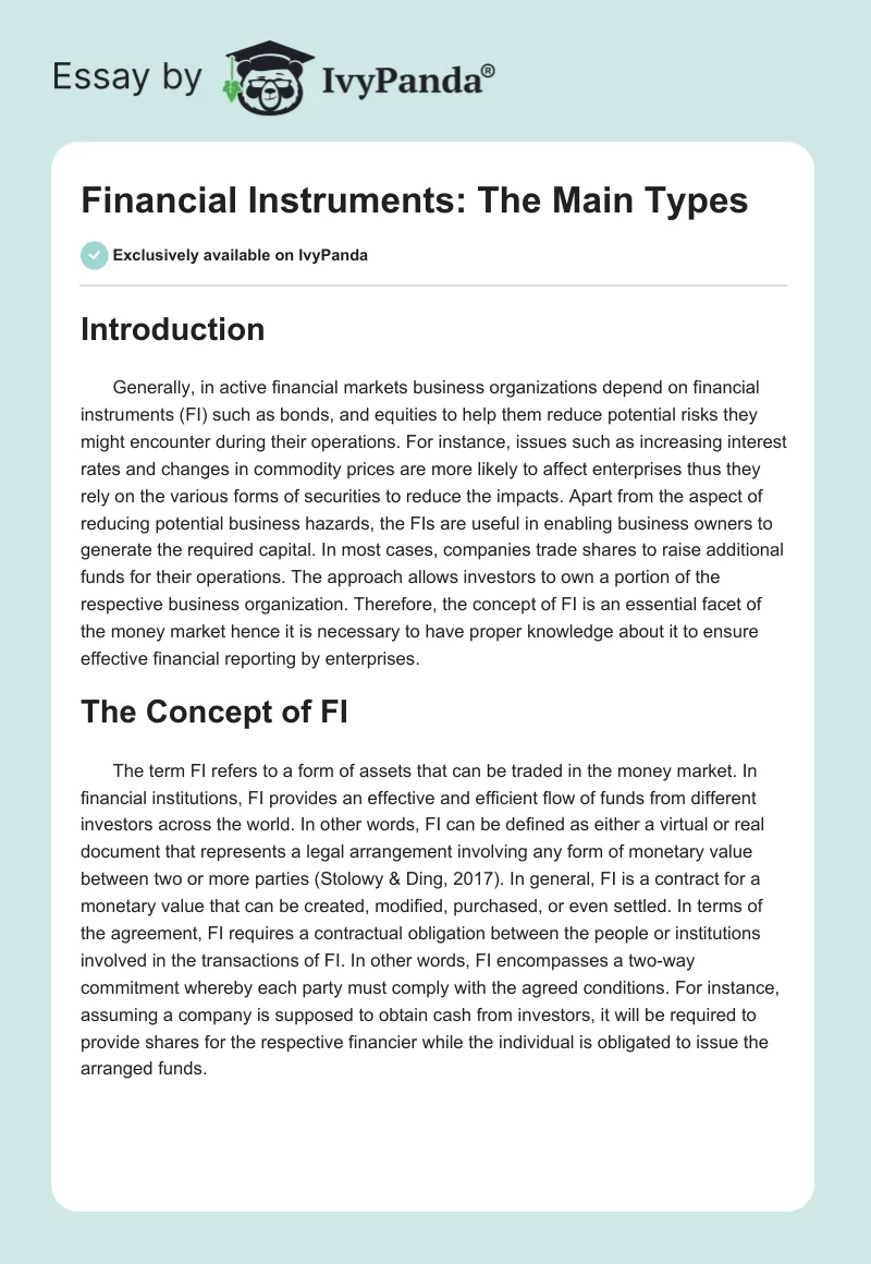 Financial Instruments: The Main Types. Page 1