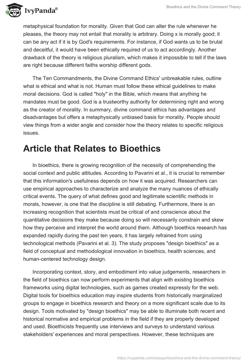 Bioethics and the Divine Command Theory. Page 2