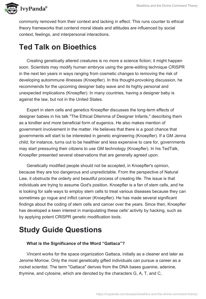 Bioethics and the Divine Command Theory. Page 3